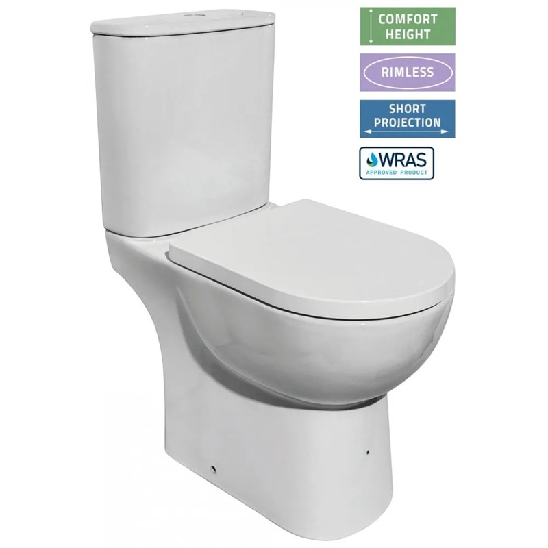 Estoril Rimless Tall Close Coupled Pan & Soft Close Seat - Open Sided